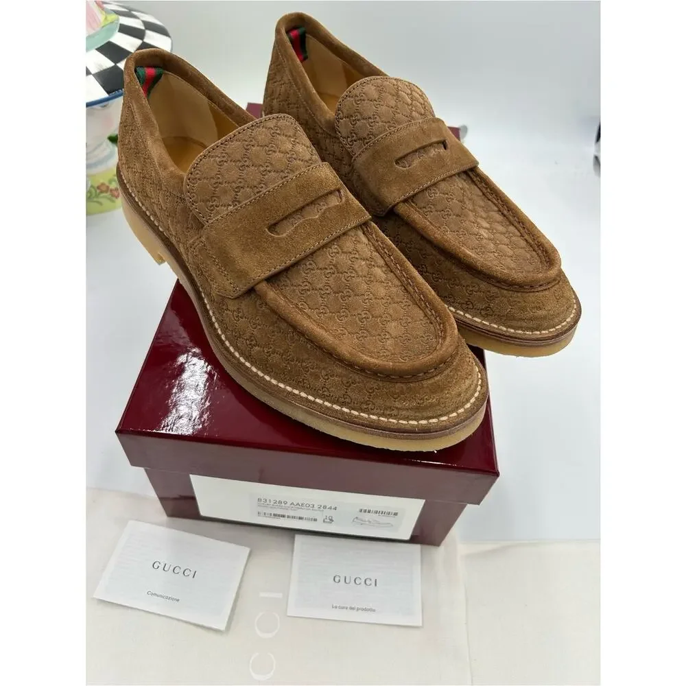 Men's Gucci suede GG monogram web loafers size 10 fits 10.5 US made in Italy